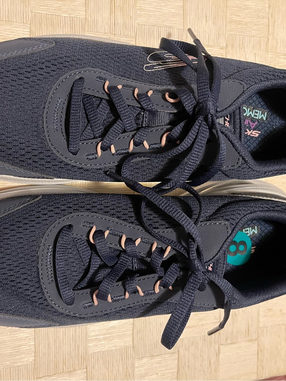 Skechers Navy and Pink Lace-Up Memory Foam Sneakers